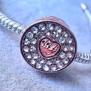 Rose Gold Pave Crystal Heart Charm fits PANDORA